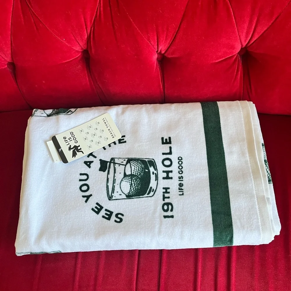 Life is Good Golf Themed Beach Towel NWT
